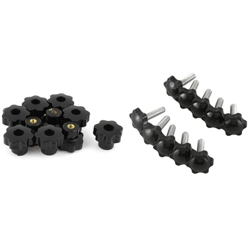 

10 Pcs M8X30mmx32mm Male Thread Hex Shaped Head Clamping Screw Knob & 10 Pcs 32mm Dia M6 Thread Screw