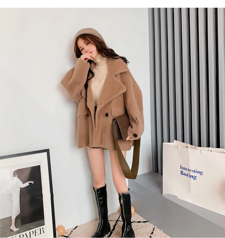 Imitation Mink Cashmere Knit Coat Short Jacket New Autumn Loose Coat Female Outerwear Fashion Sweater Coat AN367