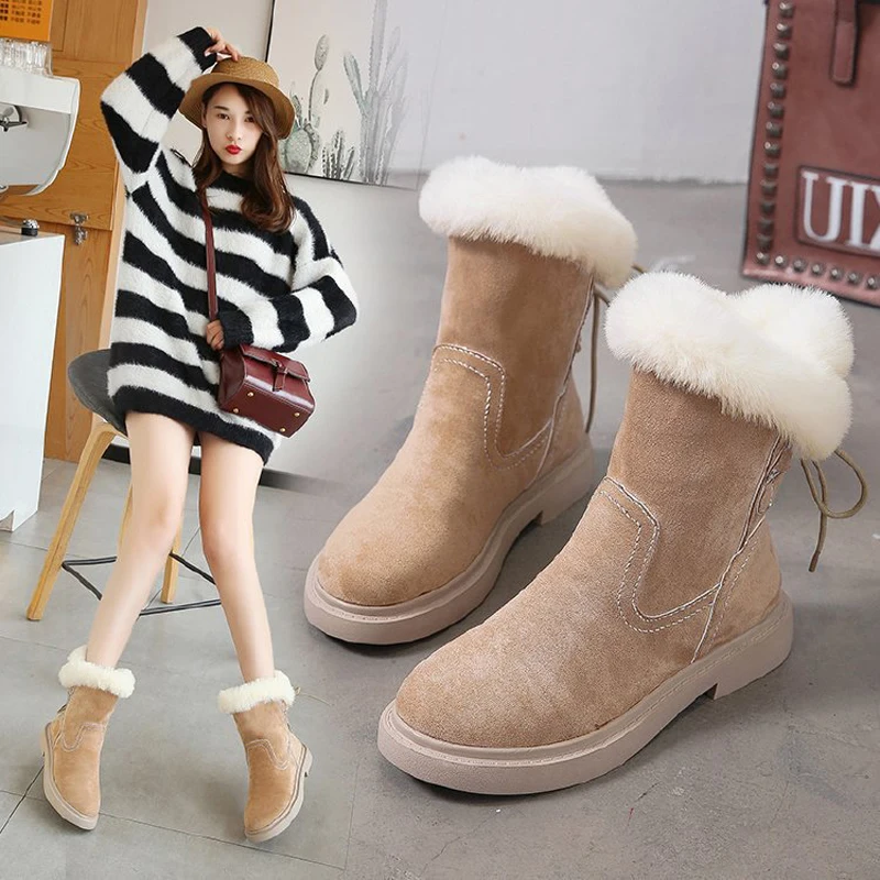 

W- Autumn and winter new plus cotton warm anti-ski boots women's wild fashion solid color comfortable wear short boots