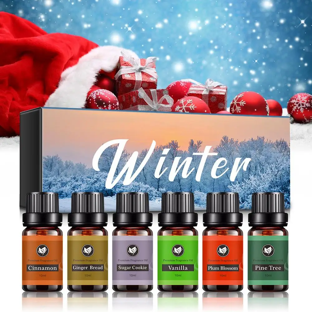 6 Pcs/Set Winter Aromatherapy Essential Oil 10 ml Christmas Aromatherapy Oil Set Harmless Oil Contains No Additives