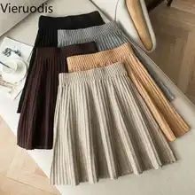 Vieruodis, вязаная юбка, высокая талия, юбки, повседневная юбка в складку, Осень-зима, мини-юбка в стиле ампир, облегающие бедра юбки, faldas mujer