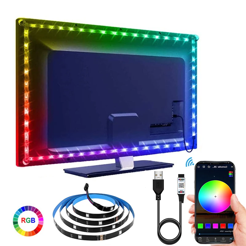 Bluetooth USB 5 в RGB Светодиодная лента 5050 ТВ ПОДСВЕТКА освещение 1 м 2 3 4 Blcak PCB с