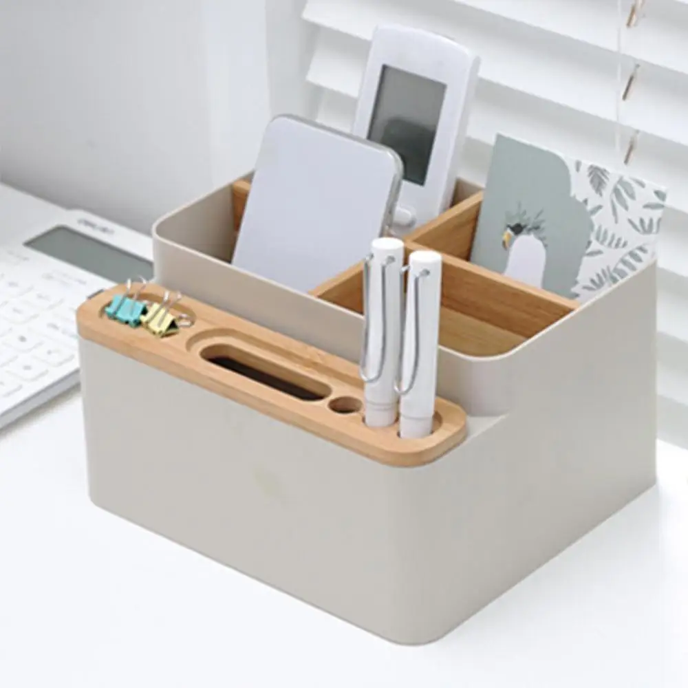 

Creative Stationy Organizer Storage Box Multifunction Bamboo Desktop Makeup Storage Box Remote Control Holder Acrylic Box