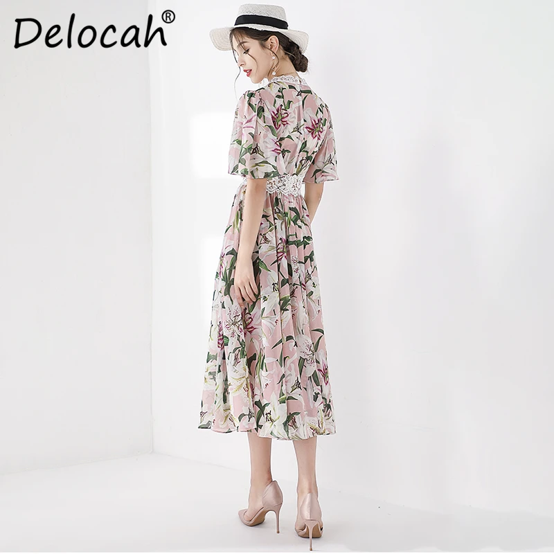 Delocah, модное Летнее бальное платье для подиума, женское платье с рукавом-бабочкой, кружева с цветочными рисунками, Элегантные повседневные праздничные платья