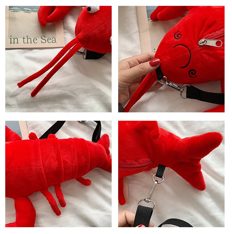 LJT Crayfish маленькая сумка Корейская женская индивидуальность забавная плюшевая нагрудная сумка для девочек Милая дорожная сумка через плечо bolso mujer