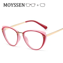 Женские брендовые дизайнерские заклепки оправа для очков в стиле кошачьи глаза Женские винтажные круглые оптические очки для близорукости металлические оправы