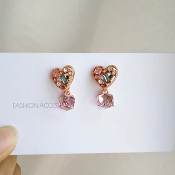 

S925 needle Delicate Jewelry Earrings 2020 New Design Heart Shape High Quality Colorful Crystal Dangle Drop Earrings Party Gift