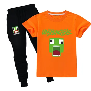 

UNSPEAKABLES Kids Clothes Sets Short Sleeve T Shirt+pant 2 Pc Suit Children Suits Fashionable Pure Cotton Linen Summer 3-16Y