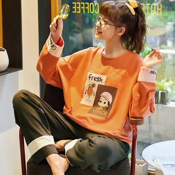 

Women Pajamas Set Spring Autumn New Thin Cartoon Printed Long Sleeve Cute Sleepwear Casual Homewear Female Pyjamas