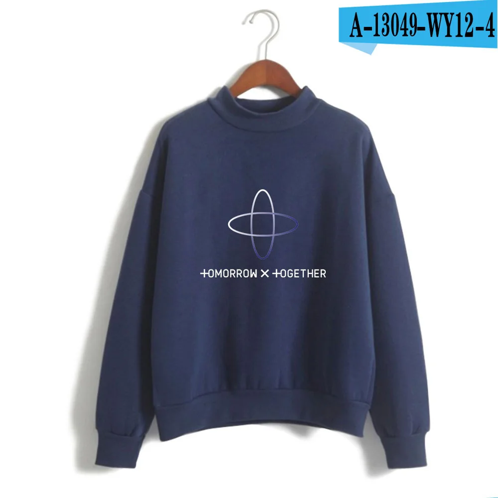 KPOP TXT комбинация TOGETHERf пара Высокий воротник свитер Прямая поставка - Цвет: navyblue