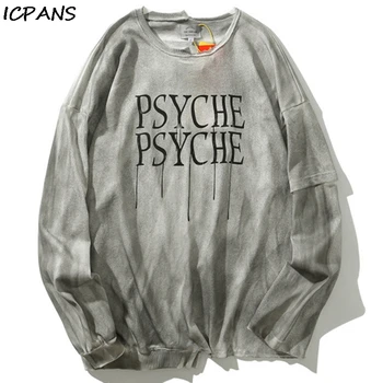 

ICPANS Graffiti T Shirts Men 2019 Autumn Hip Hop Casual Long Sleeve Loose Streetwear Tee Shirts Male Harajuku Letter Tshirts