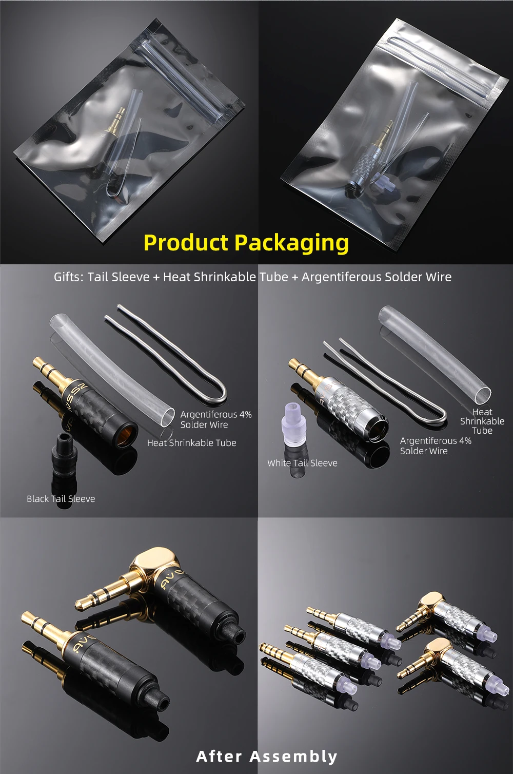 AVSSZ Carbon Fiber 3.5mm Jack Stereo Headphone Plug - Straight/Angle, 3/4/5 Poles, DIY Repair & Replacement (2.5mm, 4.4mm) Description Image.This Product Can Be Found With The Tag Names Computer Cables Connecting, Computer Peripherals, PC Hardware Cables Adapters, Straight angle plug