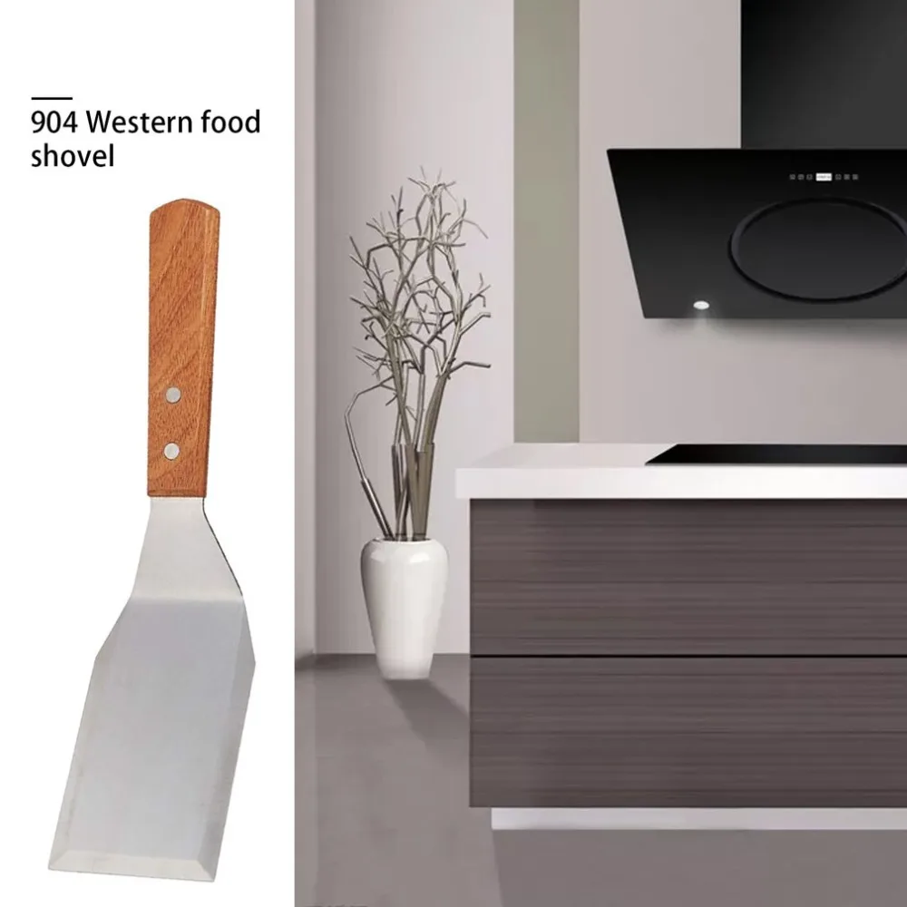 904 Stainless Steel Spatula Scraper Pancake pizza shovel batch Caesar Western shovel Turner Scoop with Wooden Handle