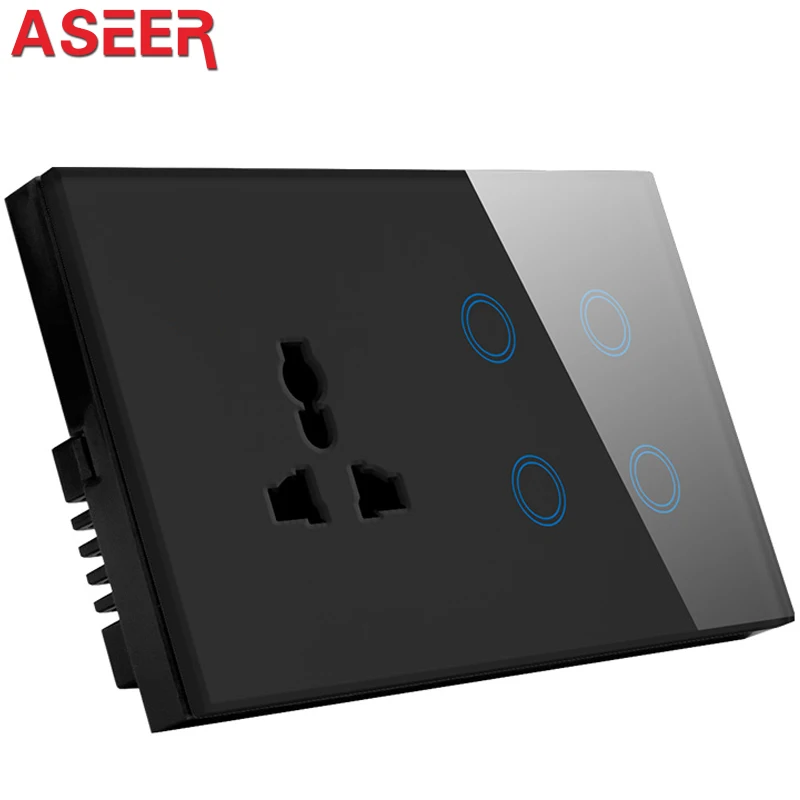ASEER 146 Тип 4 банды умный настенный Wi-Fi адаптер с обычной розеткой(не wifi), белая стеклянная панель работает с alexa, google assistant - Тип: Black Color