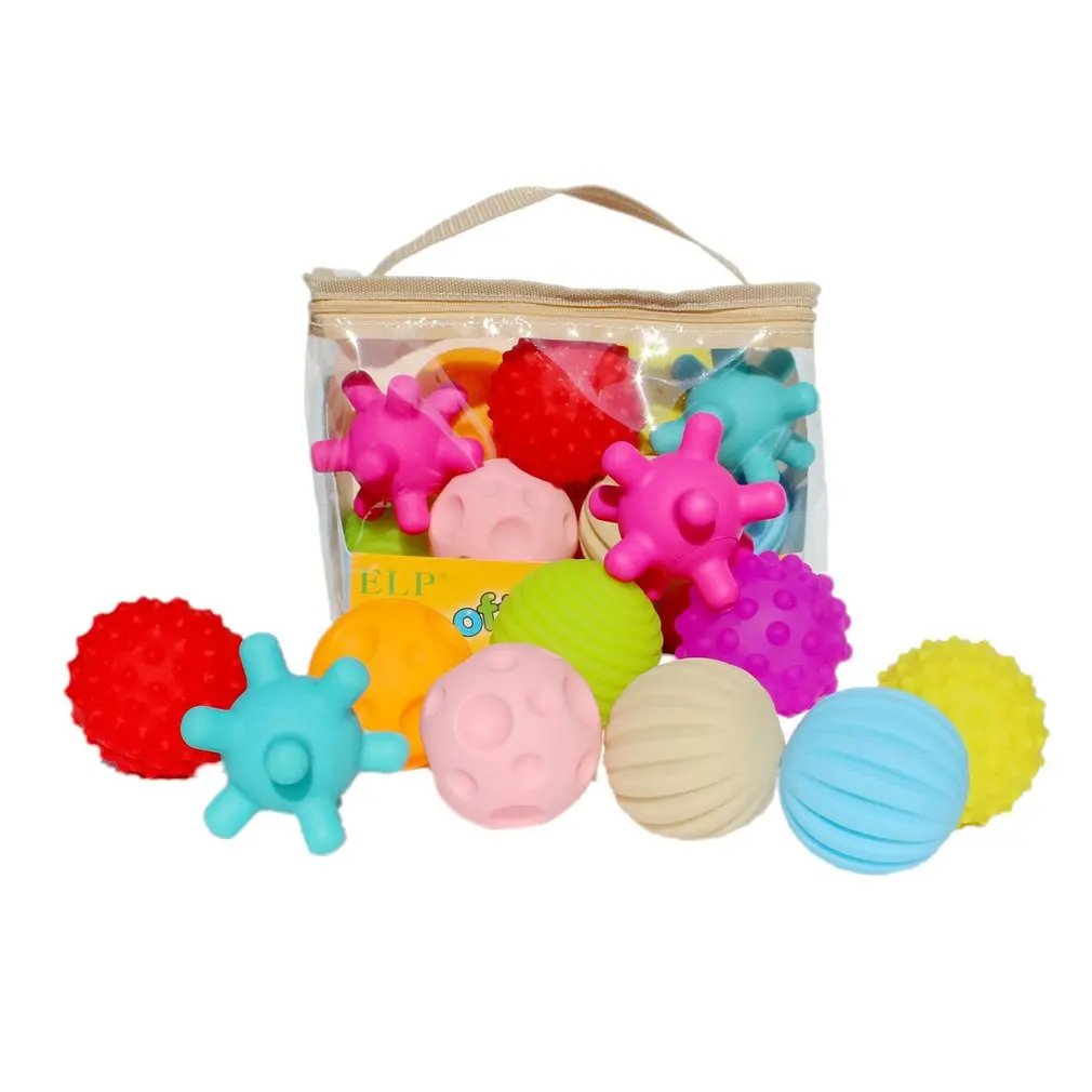 10pcs Baby Soft Balls Toy Rubber Textured Ball Set Tactile Senses Developping Training Massage Touch Ball Hand Catch The Ball