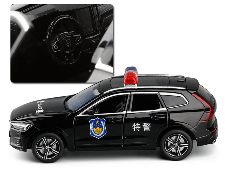 1/32 Volvo XC60 Siren полицейская модель игрушечного автомобиля литой металлический подвесной звуковой светильник для детей