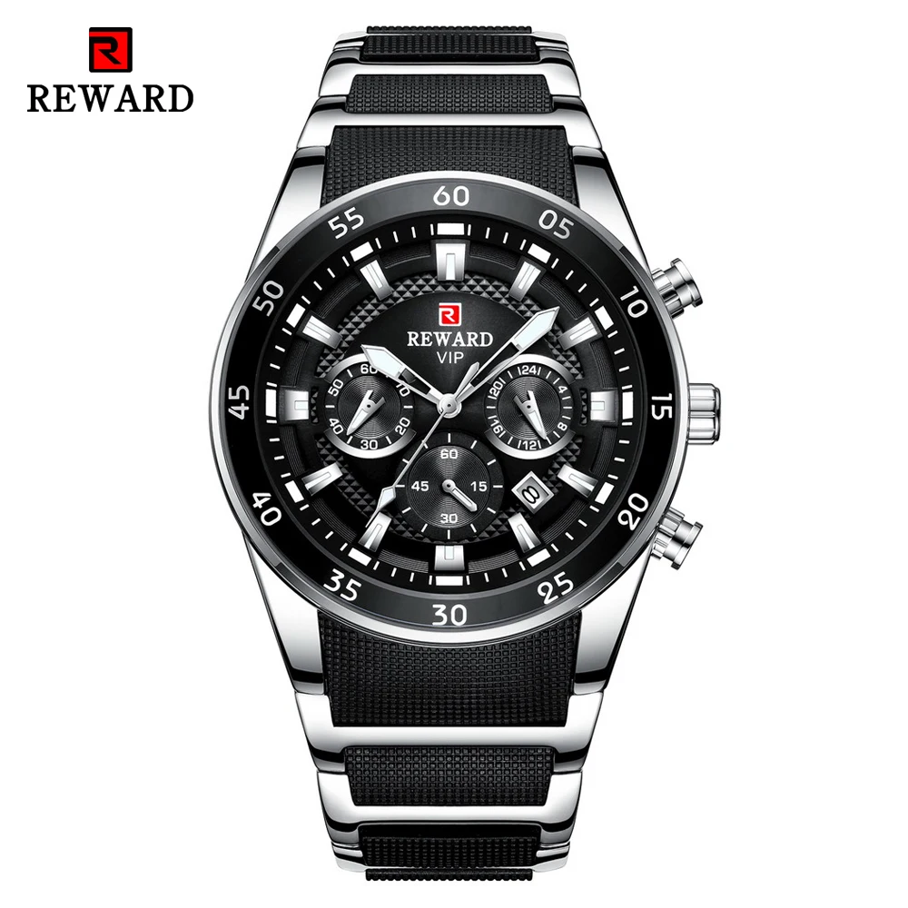 Black Silver Мужские спортивные часы с хронографом от ведущего бренда, роскошные Бизнес водонепроницаемые кварцевые часы с датой, мужские часы, мужские часы - Цвет: Black Silver