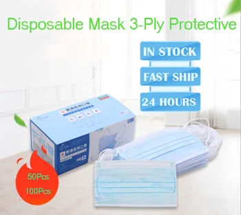 

Fast delivery Hot Sale 3-layer mask 50/100Pcs Face Mouth Mask Non Woven Disposable Anti-Dust Meltblown cloth Masks Earloops Mask