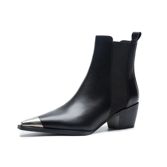 black leather pointed chelsea boots
