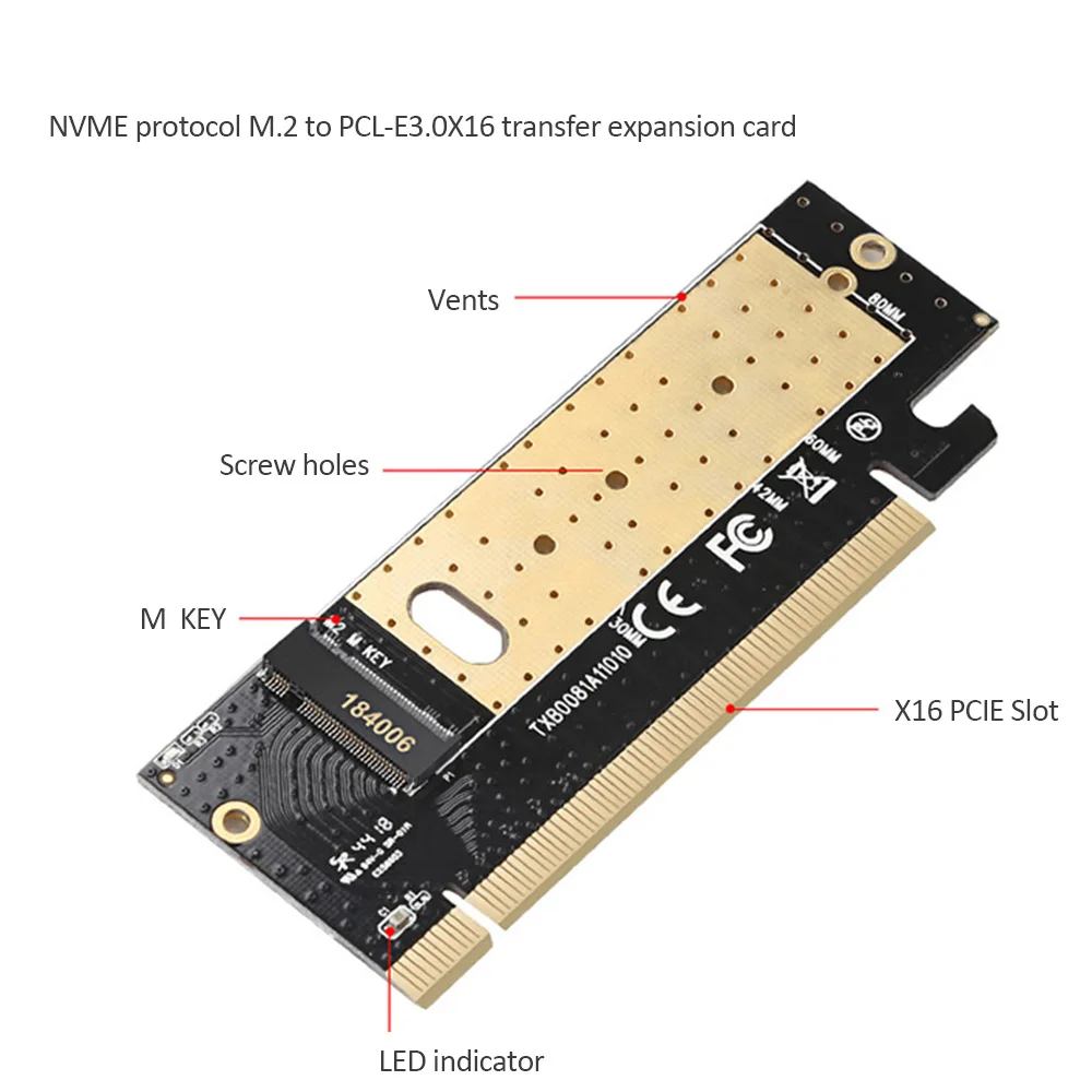 M.2 Накопитель SSD с протоколом NVME адаптер M2 к PCI Express 3,0X16 карта контроллера M интерфейс ключа поддержка PCI Express 3,0x4 2230-2280 Размер