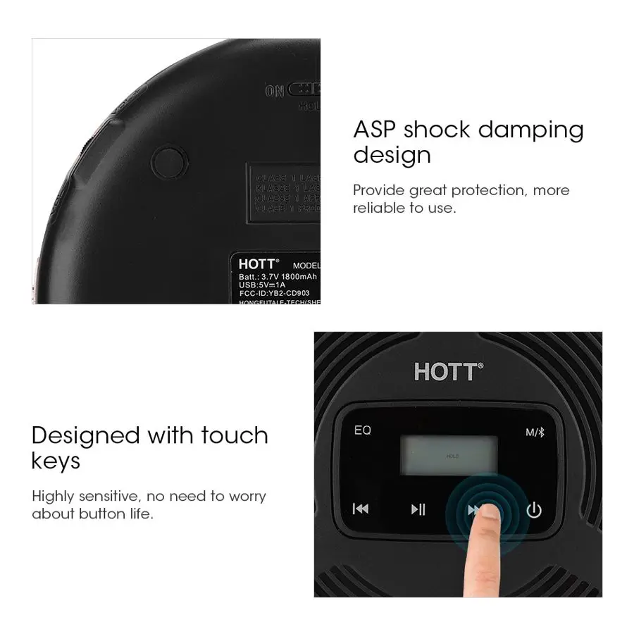 HOTT Rechargeable Bluetooth 5.0 Portable CD Player