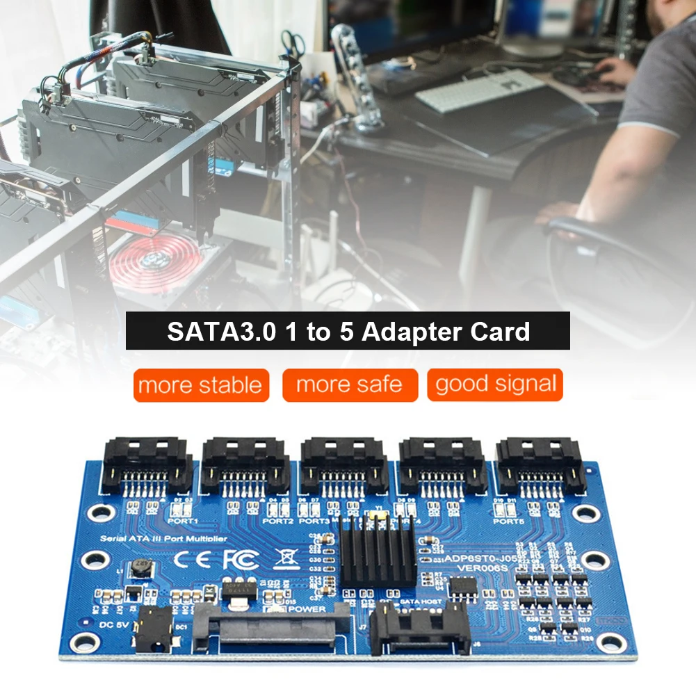 1 to 5 Port SATA3.0 Controller Card - 6Gbps Multiplier SATA Port Riser Adapter for HDD Description Image.