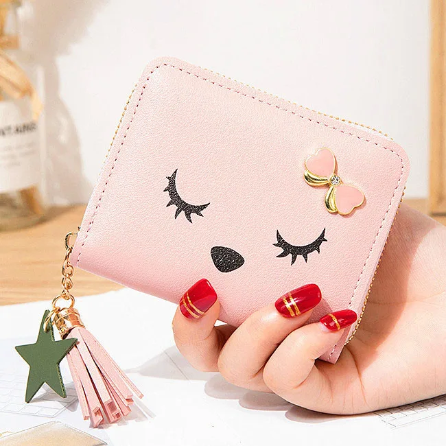 Pink Женские кошельки для милых девушек, короткий кошелек на молнии с кисточками, женские клатчи, кошельки для карт, Дамские кошельки, сумки с карманами - Цвет: Pink