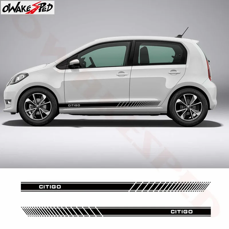 

2PCS Sport Graphics Vinyl Decal Car Styling Side Stripes Skirt Sticker Vehicle Auto Wraps Body Decals For Skoda CITIGO