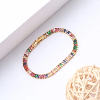 Gold Filled Copper Cubic Zircon Adjustable Colorful Bracelet For Women Girls Rainbow Jewelry Best Birthday Party Wedding Gift