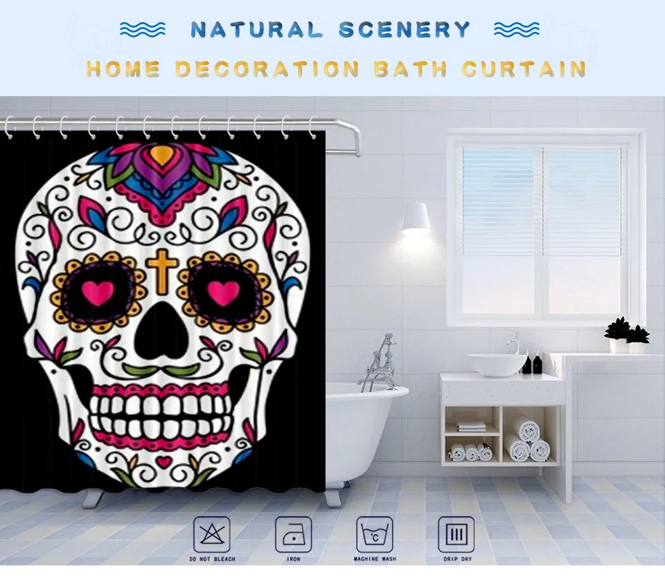 Nyaa Skull Shower Curtains 3D Printing Flowers Waterproof Polyester Fabric Bathroom Curtains For Home Decor