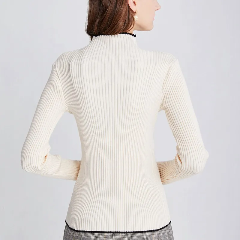 GIGOGOU полосатый свитер на пуговицах, Женский пуловер с высоким воротом, Женский мягкий джемпер, эластичный вязаный свитер на осень и зиму, женская одежда, свитера