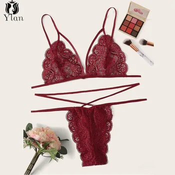 

Sexy Lace Lingerie set Red See through Sexy Bra and Panty Women New Three-Point Underwear bikini Sexy intimates lenceria mujer