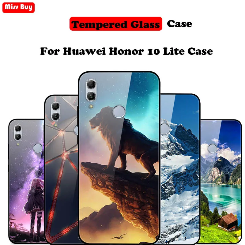 

for huawei honor 10 lite case 6.21 inch Tempered Glass Soft Bumper Hard Back Case for honor 10 lite Fundas Luxury 10lite Capa