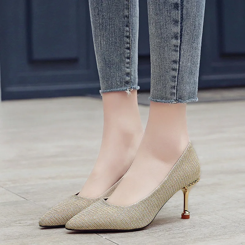

2019 New Style WOMEN'S Shoes Online Celebrity High Heel Shoes 7 Cm Thin Heeled Pointed-Toe Sexy Cat Heel Shoes Versatile Korean-