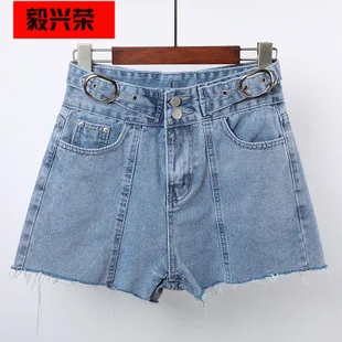 Jeans WOMEN'S Shorts Loose-Fit Korean-style Shorts Female Summer High-waisted Crimping A- line Shorts Slimming Versitile