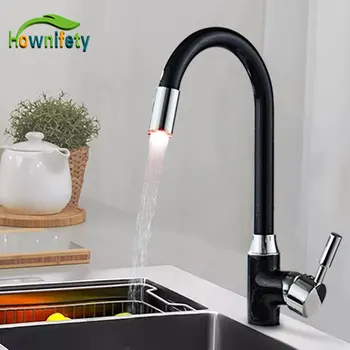 

Black Chrome LED Basin Faucet Bathroom Sink Crane Tap Faucets Hot and Cold Mixer Single Hole Deck Mount