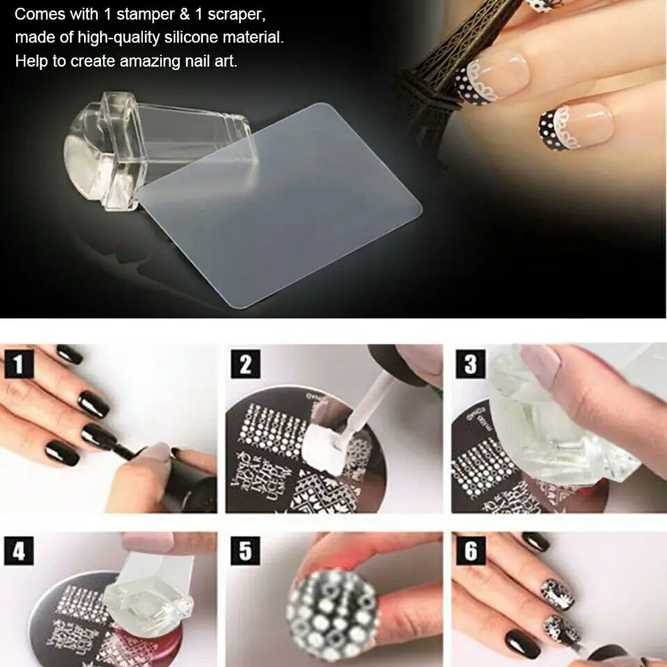 DIY Маникюрный набор полностью прозрачный с крышкой штамп 2 шт. Внешняя торговля Прозрачная силиконовая головка уплотнения и скребок