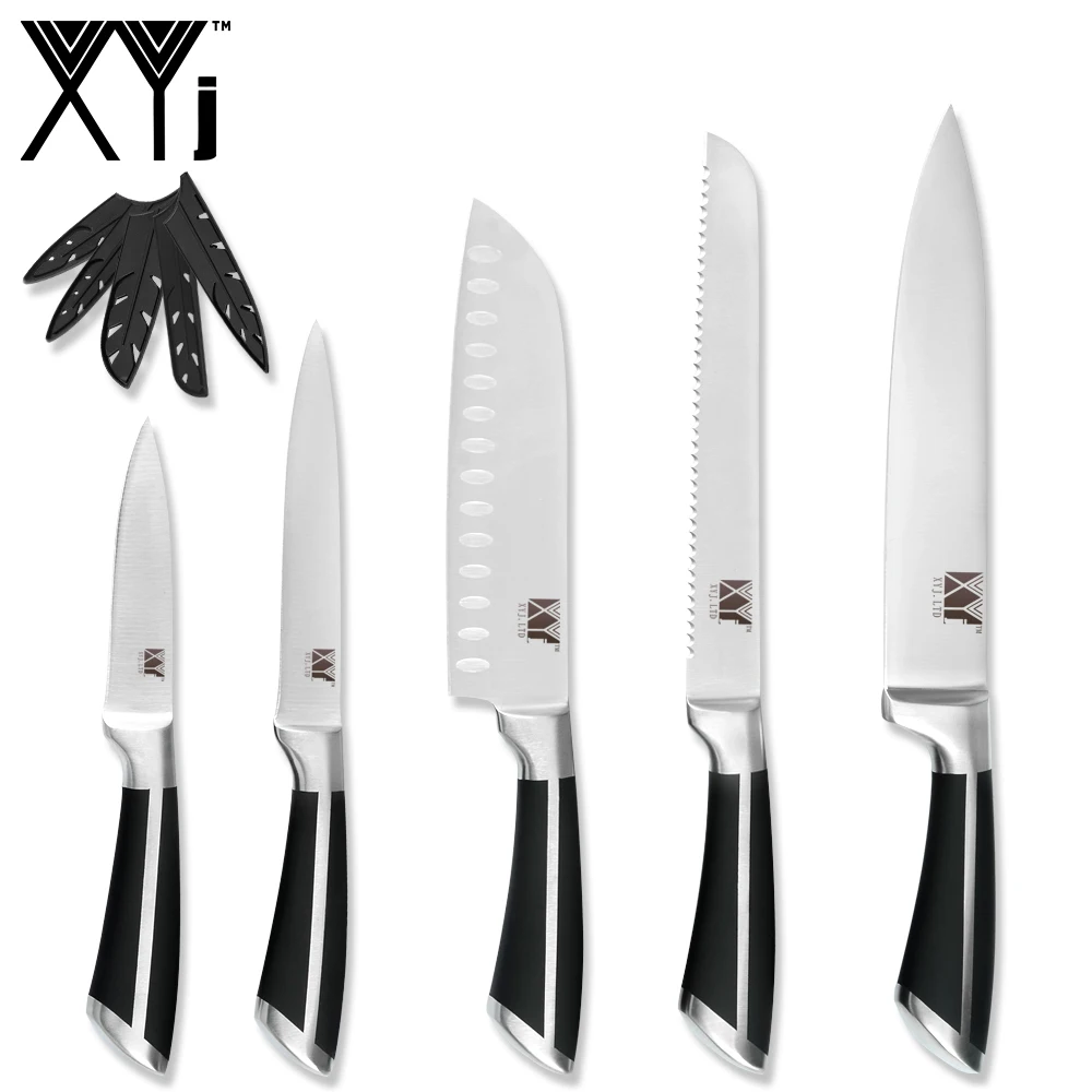 B.5PCS SET XYj 8 шт набор кухонных ножей шеф-повара 8 ''для нарезки хлеба 7'' сантоку 5 ''утилита 3,5'' ножи для очистки овощей Бесплатные крышки кухонные инструменты - Цвет: B.5PCS SET