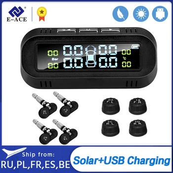 

E-ACE Solar TPMS Car Tire Pressure Alarm Monitor System Display Intelligent Tyre Pressure Temperature Warning with 4 sensors