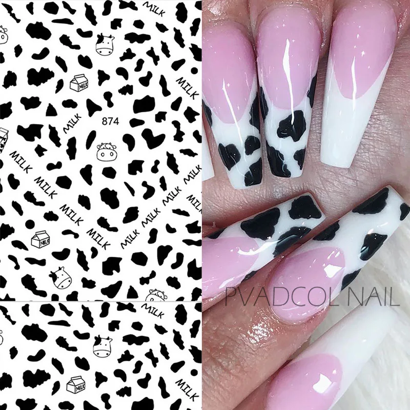 Cow Print Nails Sticker 3D Black White Mix Spots Animal Design Nail Stickers Decals Manicure Decoration Tool | Красота и здоровье