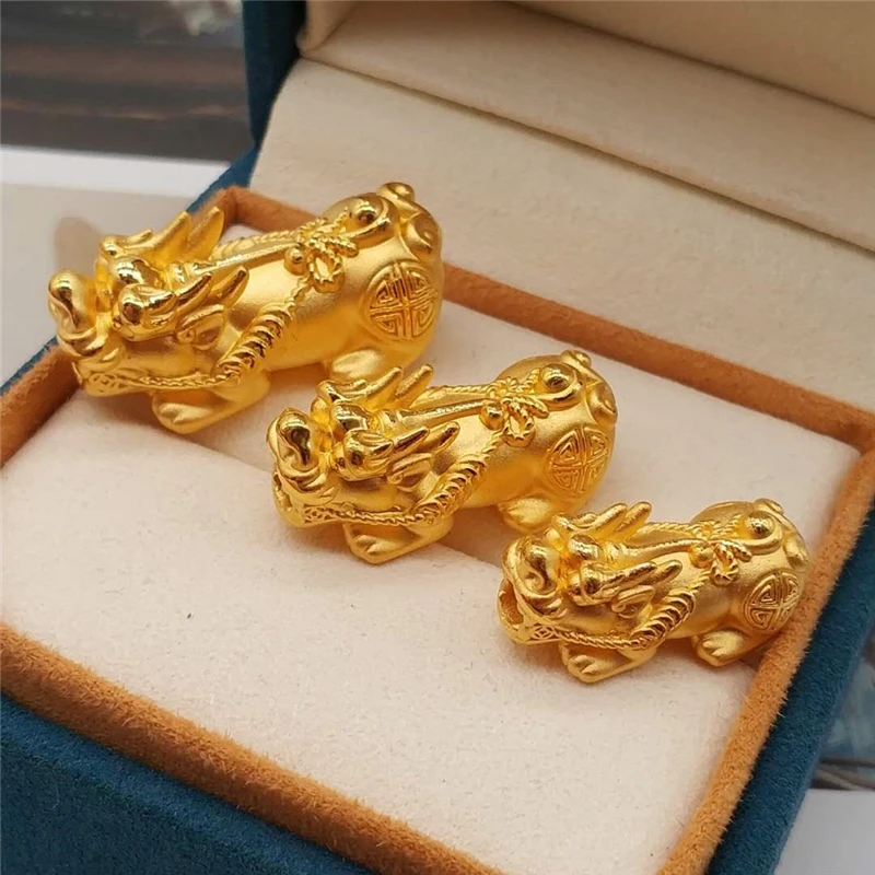 

1pcs Pure 24K 999 Yellow Gold Men Women 3D Pixiu Dragon Son Bead Pendant Fine Jewelry