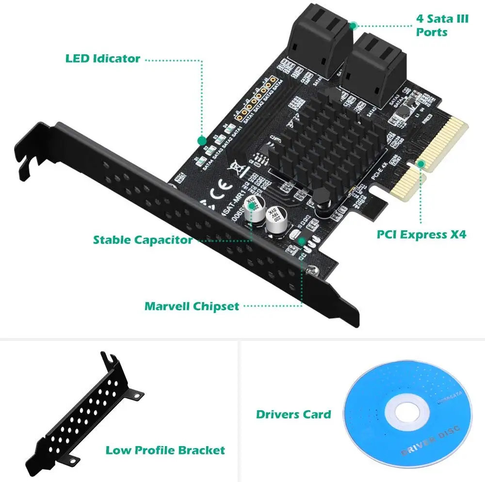 4-Порты и разъёмы SATA III 6 Гбит/с PCIE RAID хост-контроллер карты Поддержка HyperDuo SSD по уровням IPFS на жестком диске Порты и разъёмы мультипликатор 88SE9230 чип