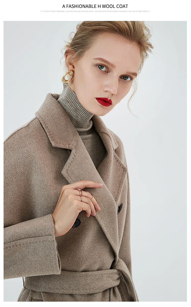 New style winter and autumn woolen overcoat oat color classic style female coats water ripple double-sided cashmere clothes