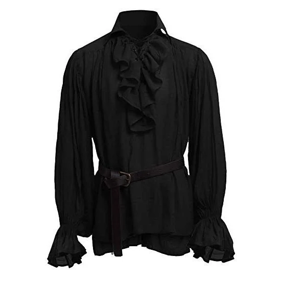 Mens Medieval Shirts Poet's Renaissance Costume Viking Pirate Captain Lace Up Ruffle Tops Sand Collar Shirt mens renaissance shirt