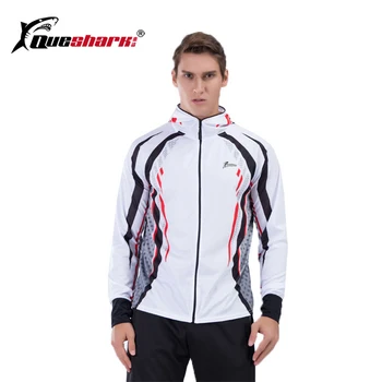 

QUESHAK Ice Silk Fishing Hooded Jacket Zipper Sea Angling Shirt Summer Quick Dry UV Protection Fisherman Coat with Thumb Hole