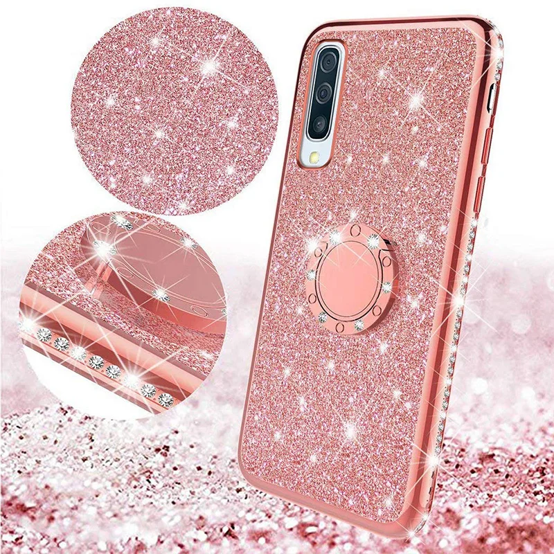 Чехол со стразами и блестками для samsung Galaxy A20E A10E A80 A70 A60 A50 A40 A30 M30 M20 A8 A6 плюс A7 J8 J6 J4 палец кольцо крышки