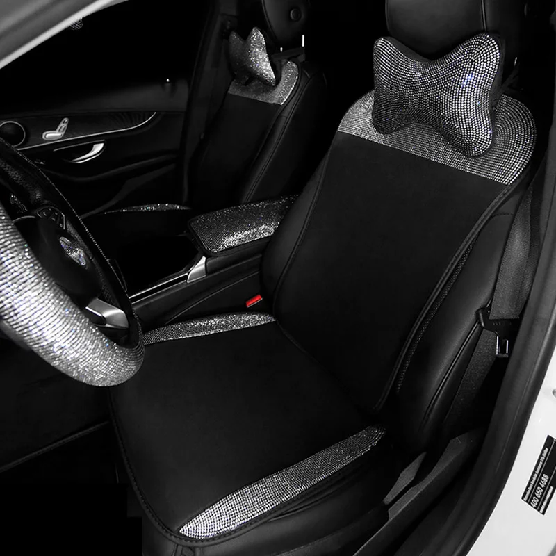 Bling Rhinestone Universal Ice Silk Car Seat Cover Diamond Auto Seat