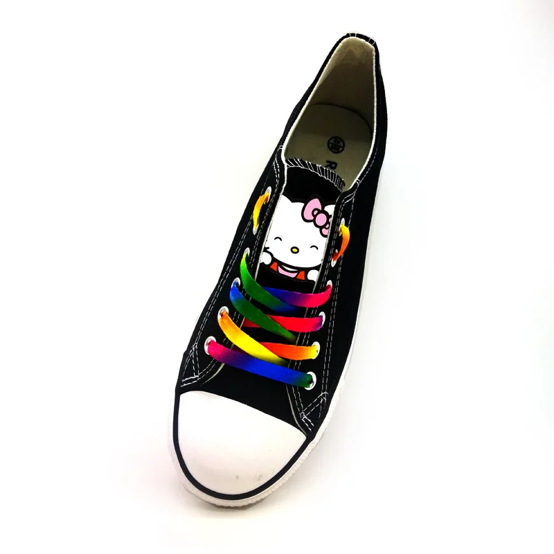 Hello kitty/Летняя женская парусиновая обувь на плоской подошве; Туфли-оксфорды с милым котом; обувь с резиновой шнуровкой; женская обувь для отдыха на плоской подошве