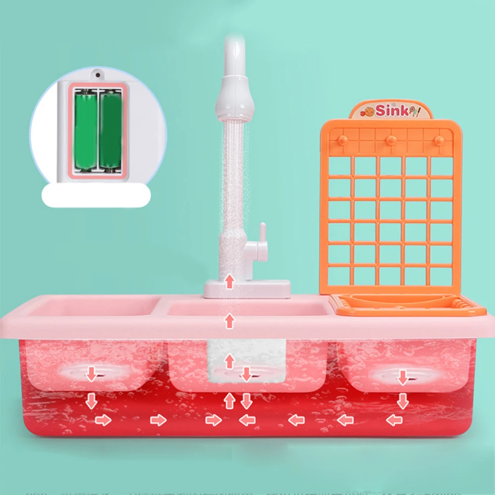 Kitchen Sink Toys Dishwasher Playing Toy with Running Water Automatic Faucets Play House Pretend Role Play Toys for Kids