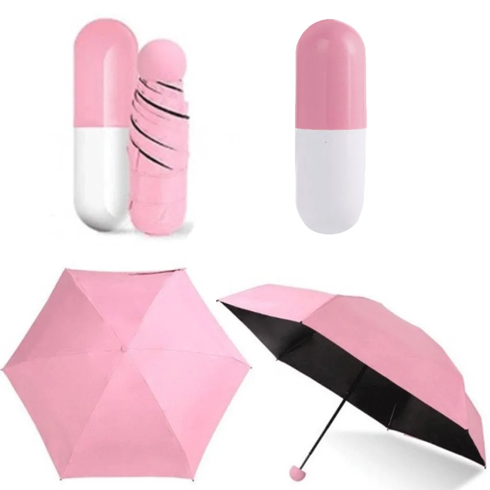 Мини складной капсула маленький зонтик с Упаковка Таблеток коробка карманный зонтик от дождя анти-УФ портативный дорожный Зонтик Солнечный дождливый день - Цвет: Розовый
